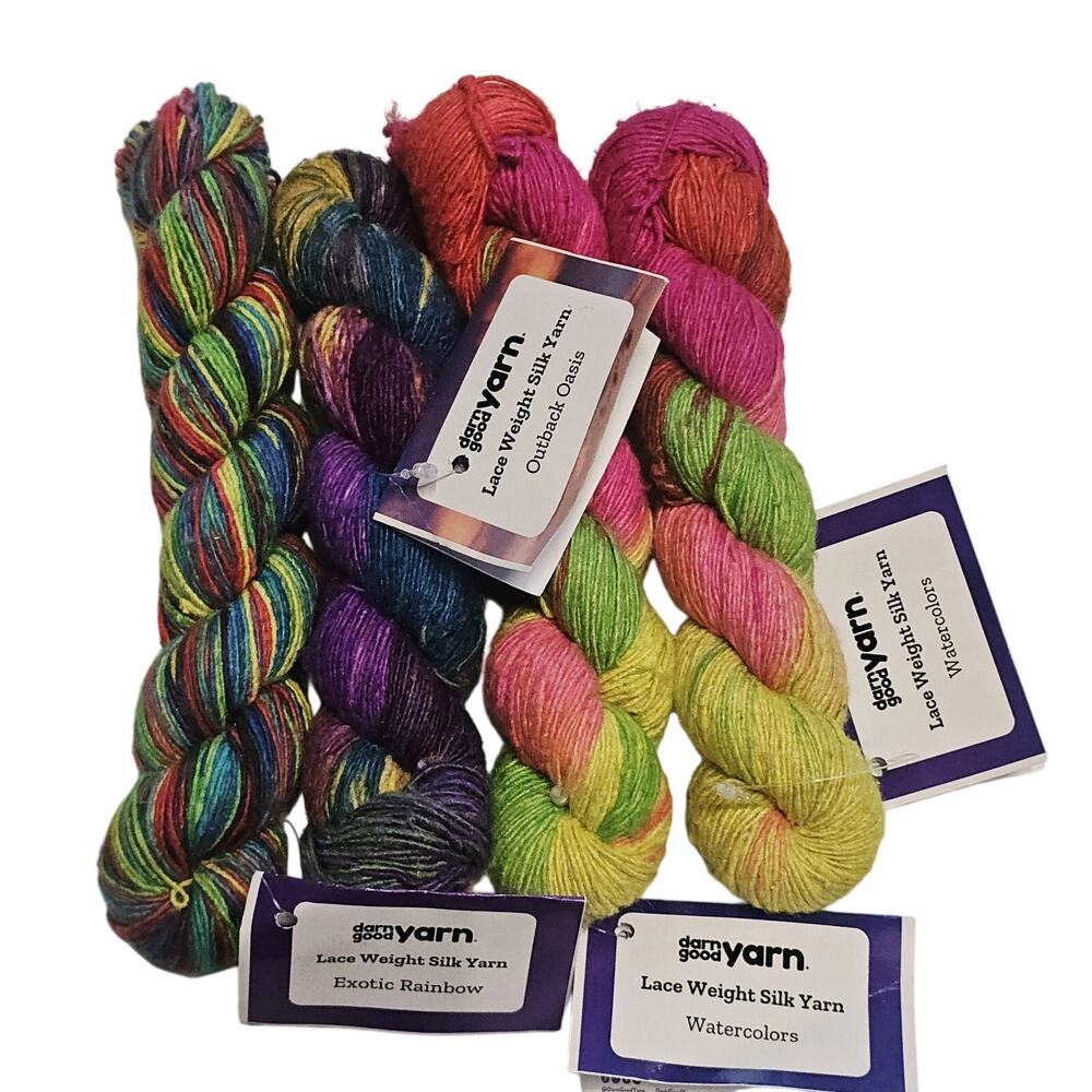 Mixed Lot of 4 Multicolor Lace Weight Silk Darn Good Yarn Rainbow Watercolors